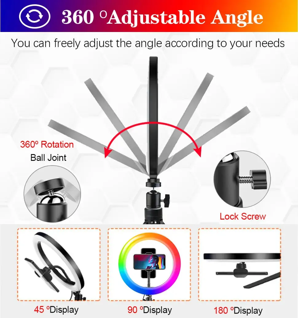 10" RGB LED RingLight Tripod RGB 33 Colors Video Dimmable Ring Fill Light with Tripod Stand for Makeup TikTok Youtube Vlog Live