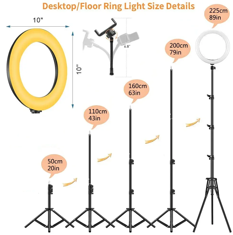 10" RGB LED RingLight Tripod RGB 33 Colors Video Dimmable Ring Fill Light with Tripod Stand for Makeup TikTok Youtube Vlog Live