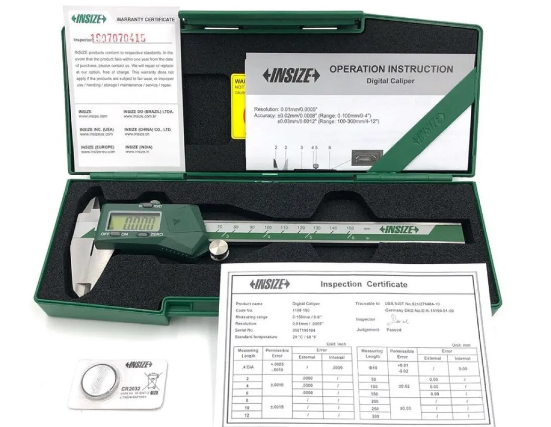 1102-300 Insize Digital Caliper 12" with Fractions Display & Cert