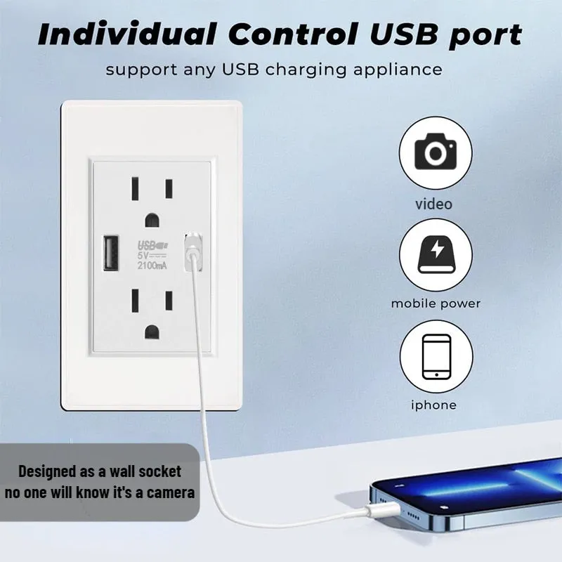 110V Outlet Hidden WIFI 4K Camera with USB Ports.