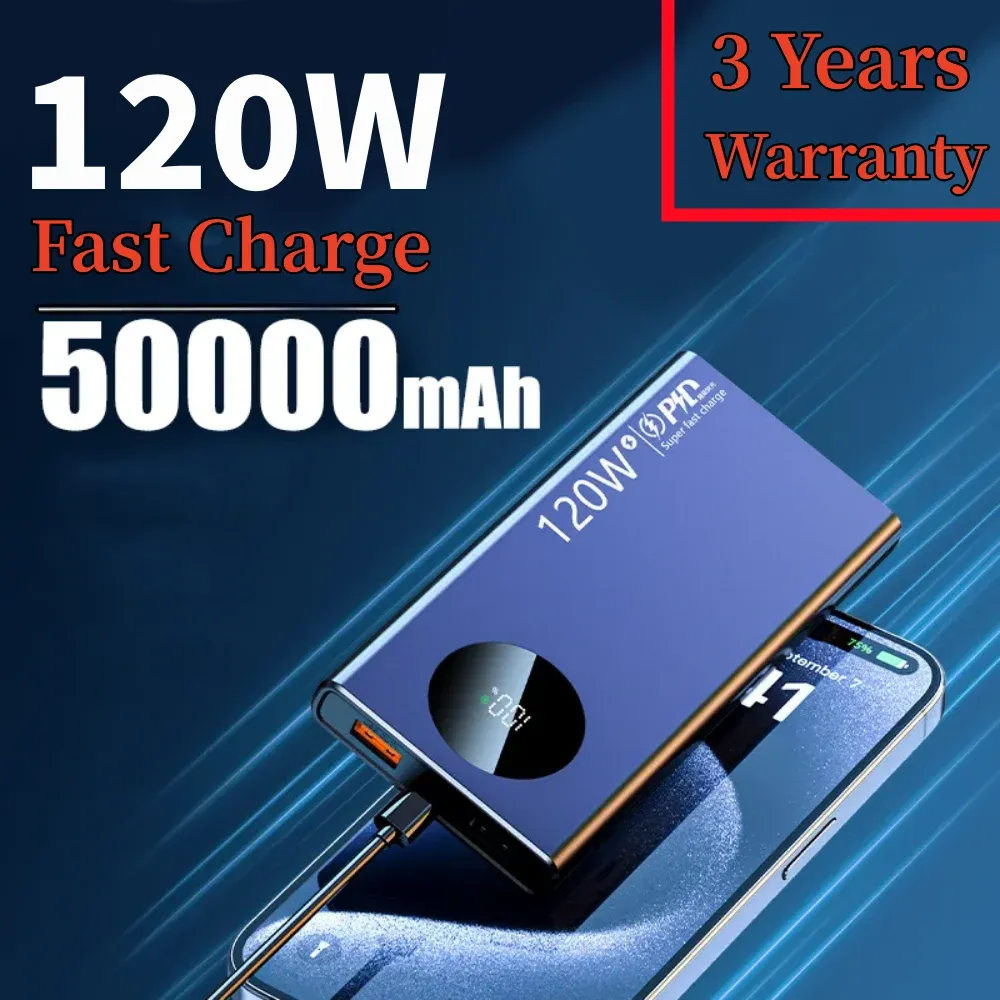 120W Power Bank 50000mAh High Capacity Power Bank Fast Charging