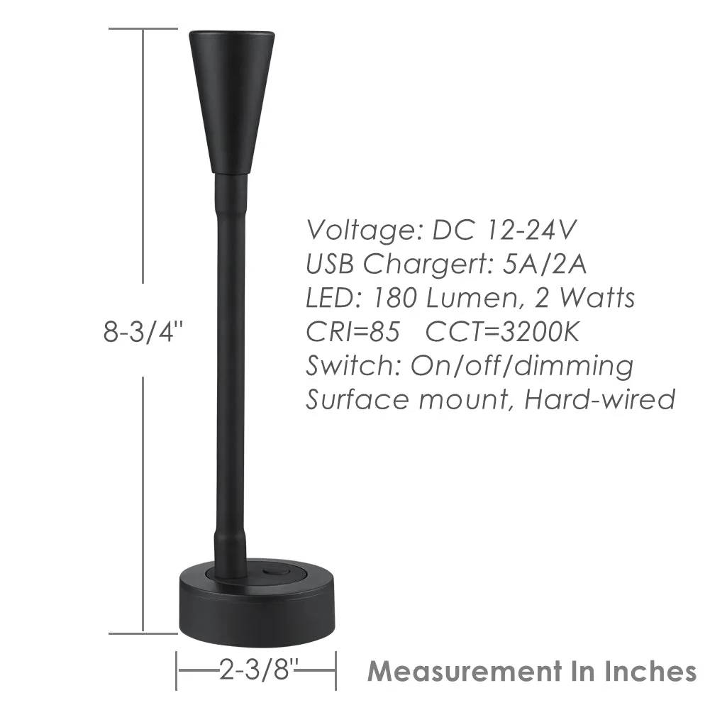 12V LED Reading Light RV Dimmable Built-in USB Charger Flexible Goosneck Light, Boat Interior Lighting