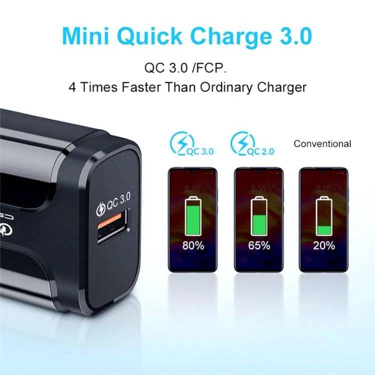 18W QC 3.0 USB Travel Charger with 3A Micro USB Data Cable - EU Plug