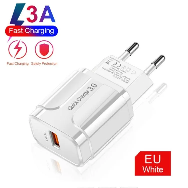 18W QC 3.0 USB Travel Charger with 3A Micro USB Data Cable - EU Plug