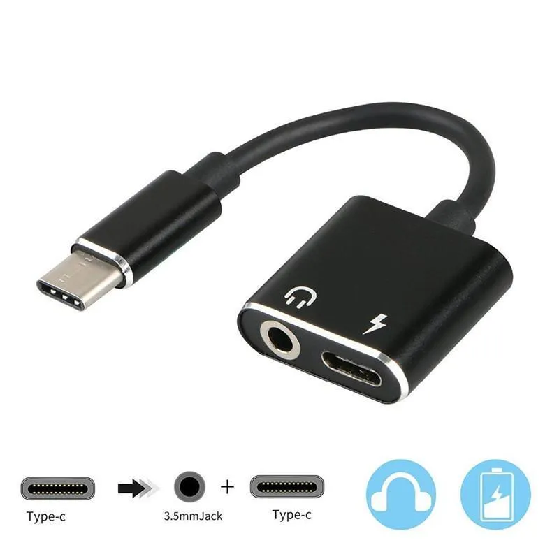 2-In-1 USB Type-C to 3.5mm Adapter and USB-C Charging Headphone Jack Aux Jack for Xiaomi Huawei Oneplus Samsung HTC