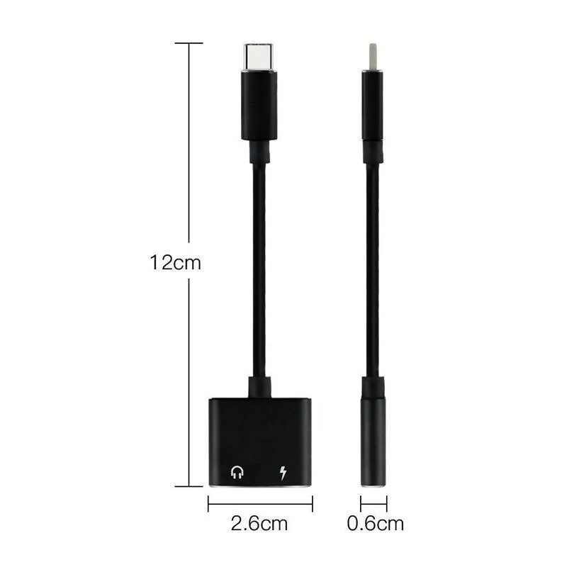 2-In-1 USB Type-C to 3.5mm Adapter and USB-C Charging Headphone Jack Aux Jack for Xiaomi Huawei Oneplus Samsung HTC