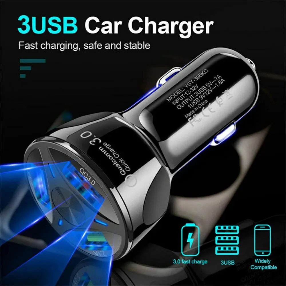 2 Pack PBG 3 Port USB Fast LED Car Charger For Devices