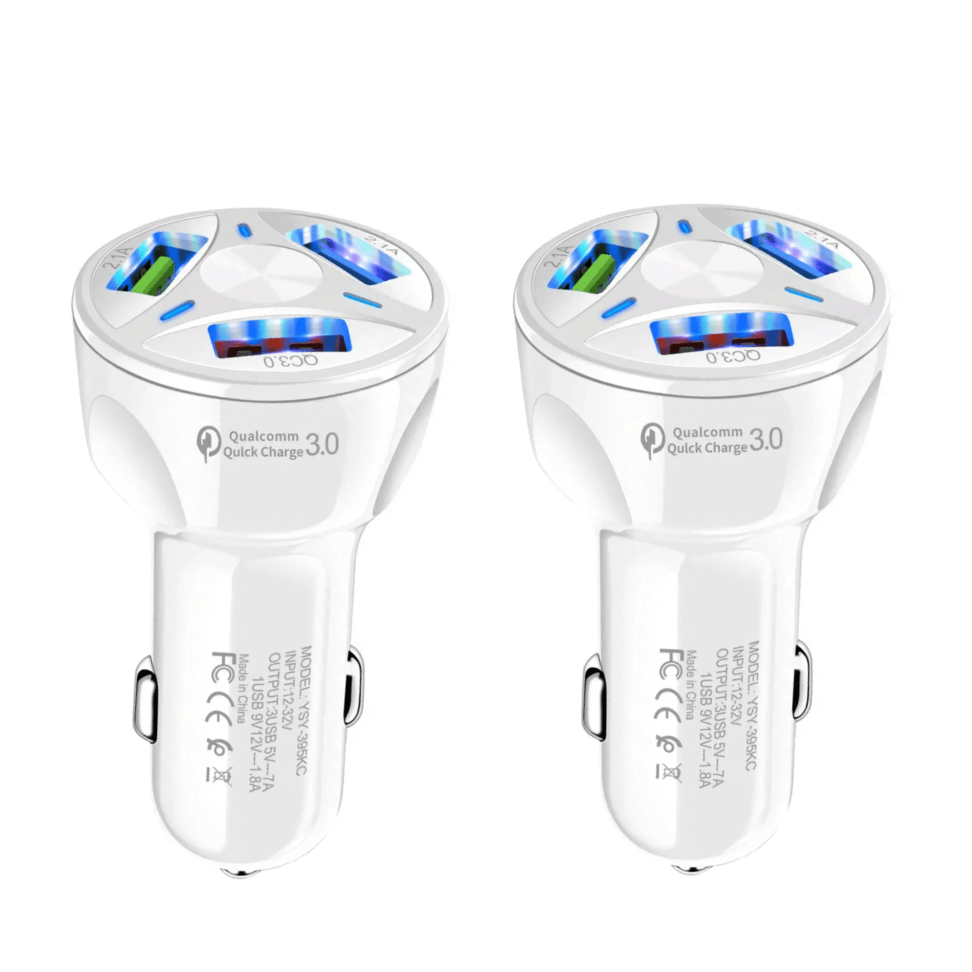 2 Pack PBG 3 Port USB Fast LED Car Charger For Devices