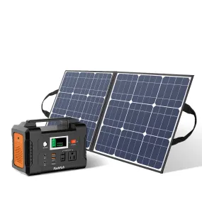 200W Portable Power Station, FlashFish 40800mAh Solar Generator with 50W 18V Portable Solar Panel, Flashfish Foldable Solar Charger with 5V USB 18V DC Output