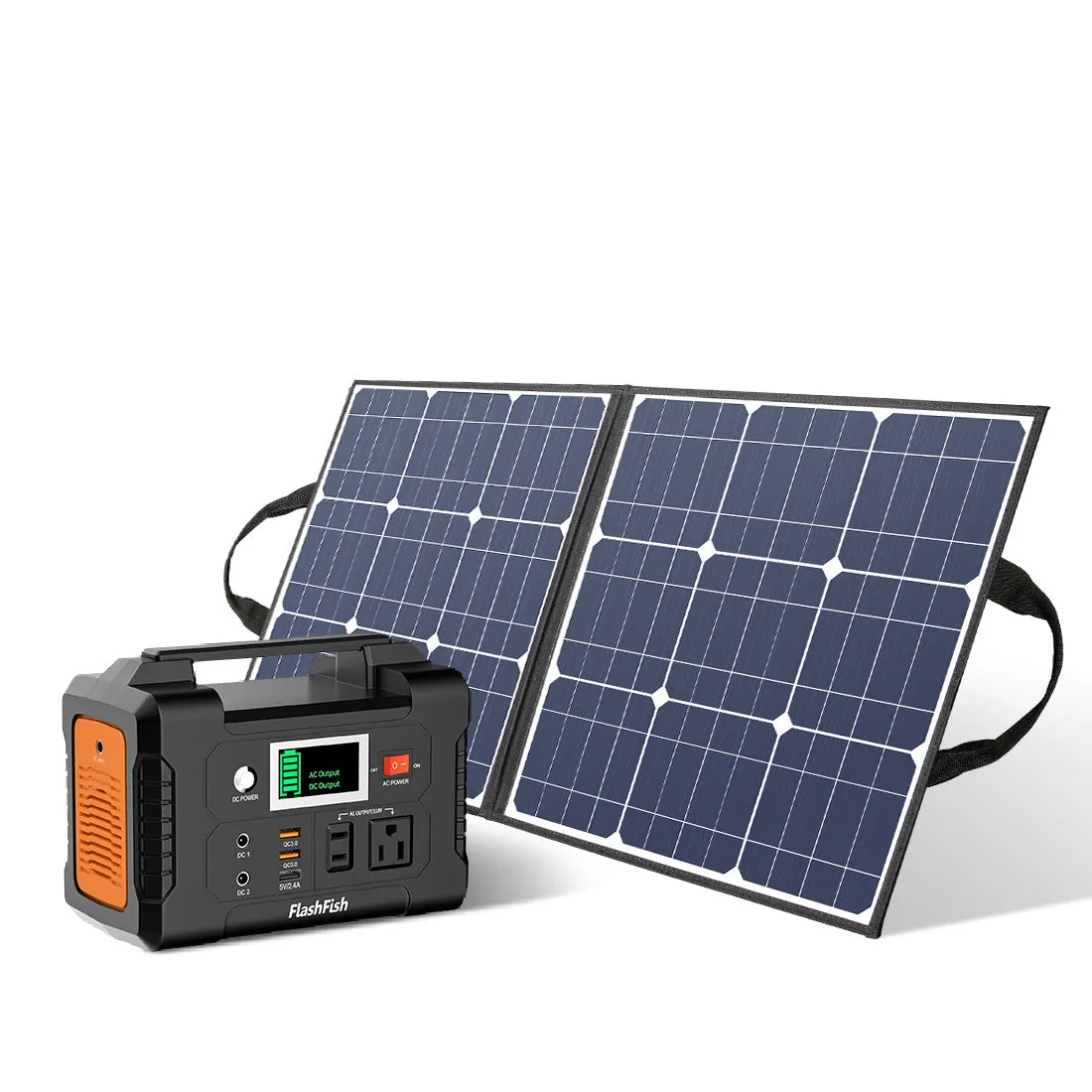 200W Portable Power Station, FlashFish 40800mAh Solar Generator with 50W 18V Portable Solar Panel, Flashfish Foldable Solar Charger with 5V USB 18V DC Output