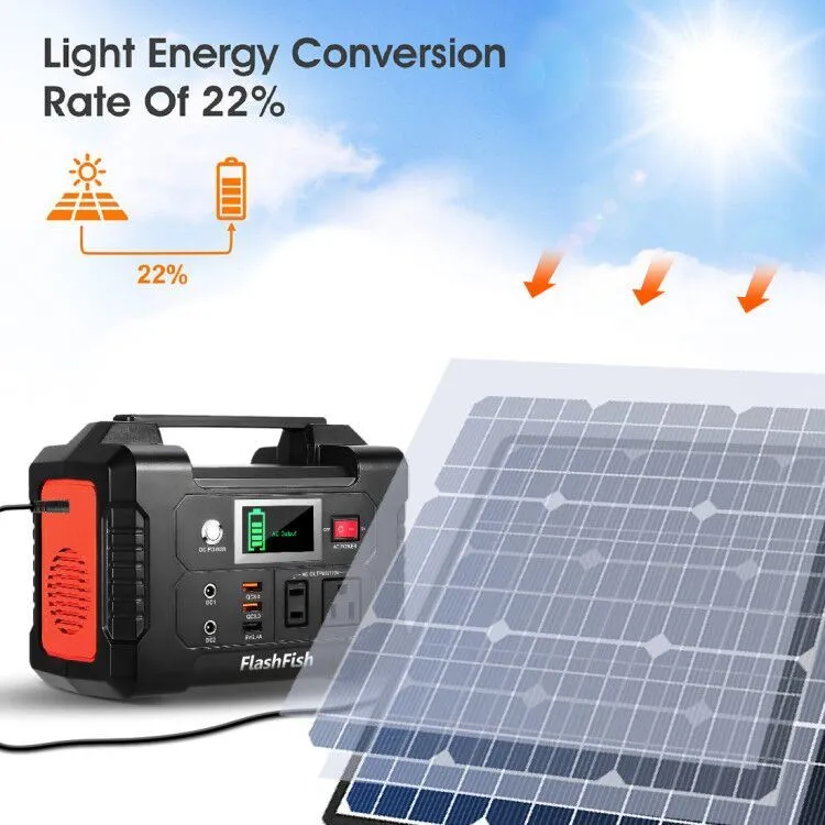 200W Portable Power Station, FlashFish 40800mAh Solar Generator with 50W 18V Portable Solar Panel, Flashfish Foldable Solar Charger with 5V USB 18V DC Output