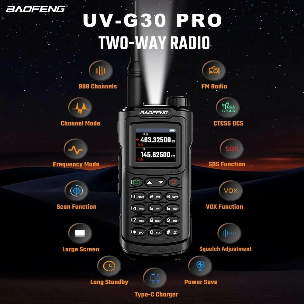 2023 Baofeng UV-G30 Pro V1 10W Walkie Talkie Four Bands Long Range Portable Ham Radios Copy Frequency Waterproof 2-Way Radio Ham