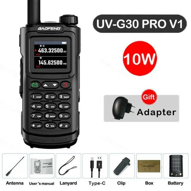 2023 Baofeng UV-G30 Pro V1 10W Walkie Talkie Four Bands Long Range Portable Ham Radios Copy Frequency Waterproof 2-Way Radio Ham