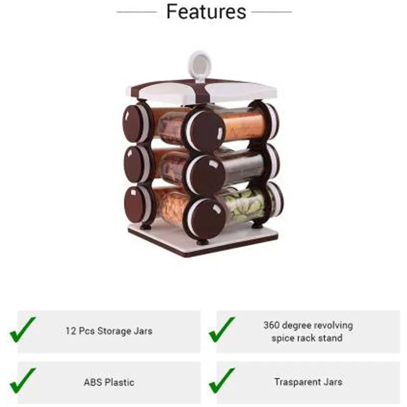 2036 Spice jar Set - Food Grade Plastic 12pcs Spice jar (Brown Box)