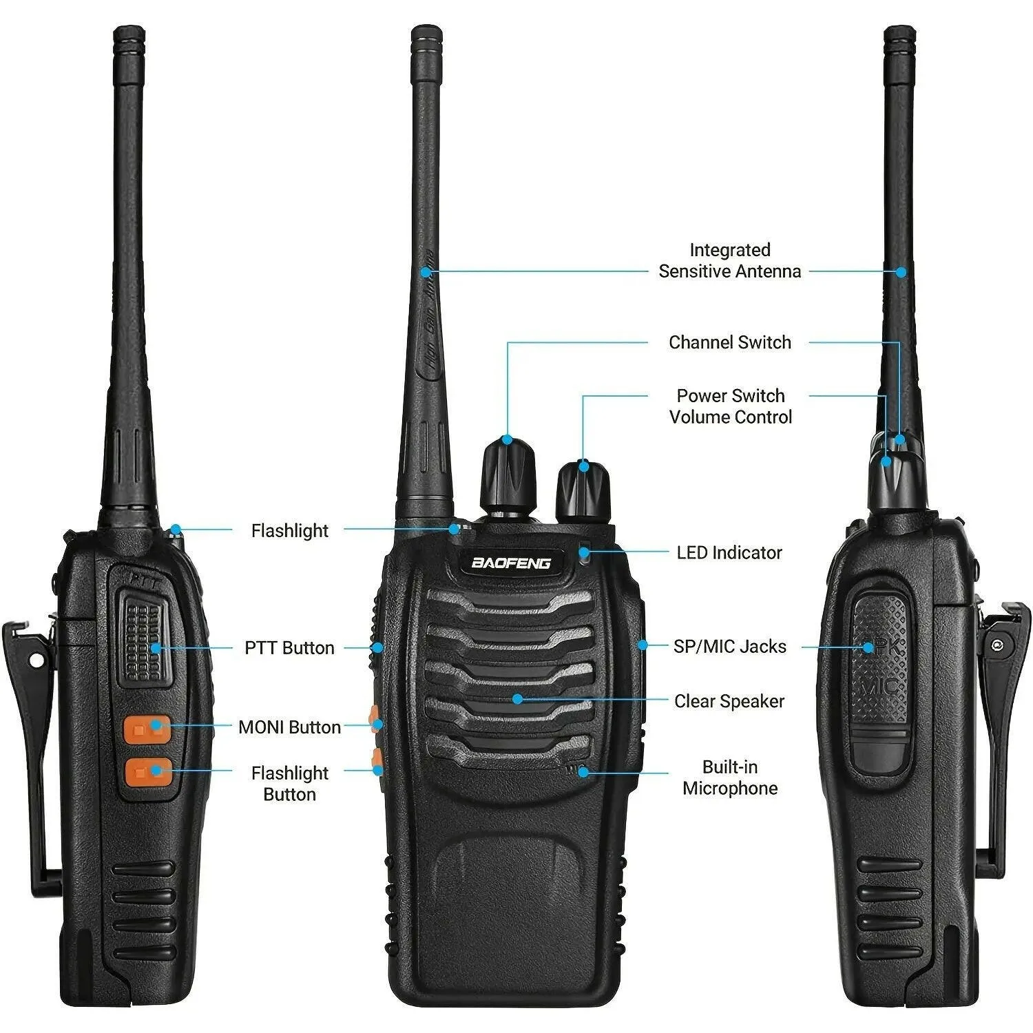 2pcs BAOFENG BF-888S UHF Portable Walkie Talkies 5W Ham Two-way radio set UHF 400-470MHz 16CH Transceiver USB Charger