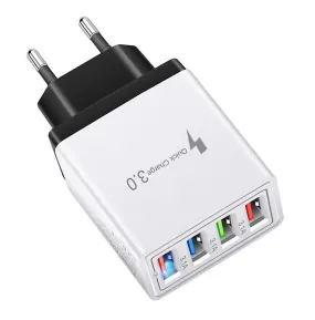 2Pcs EU Plug white black 4 USB ports mobile phone charger plug, 3A travel charger with US Plug and Eu plug AZ12537