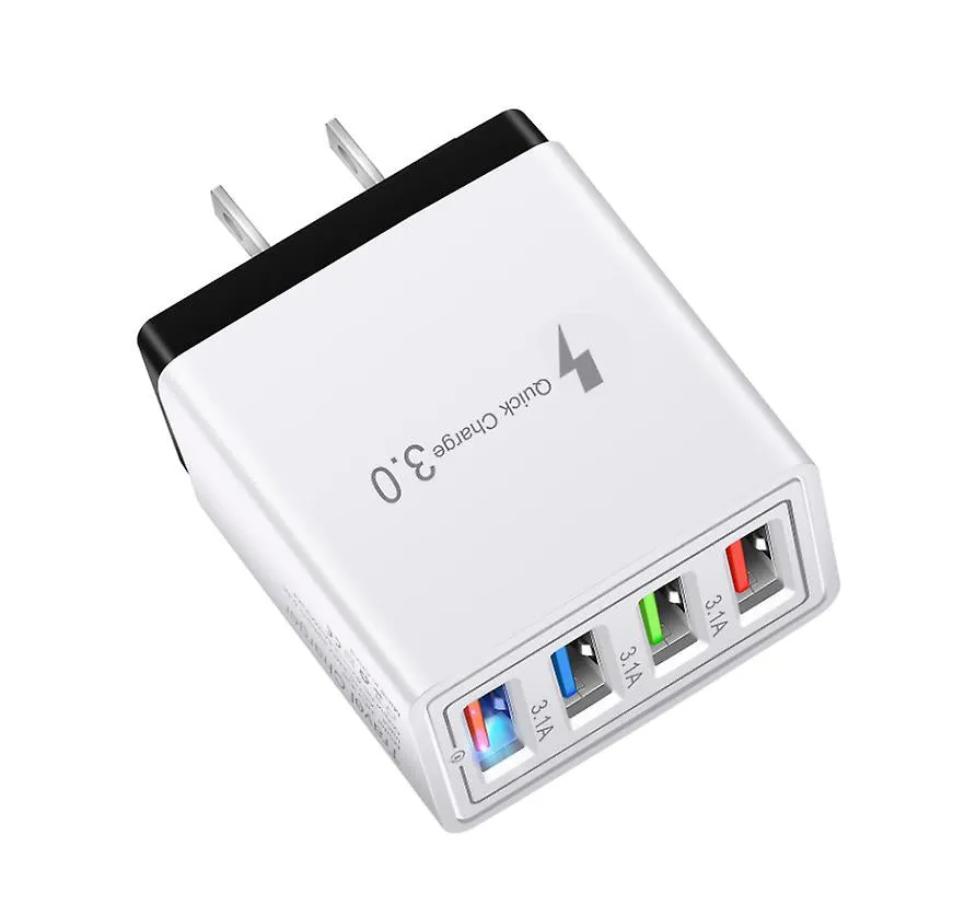 2Pcs USA plug white black 4 USB ports mobile phone charger plug, 3A travel charger with US Plug and Eu plug AZ12536