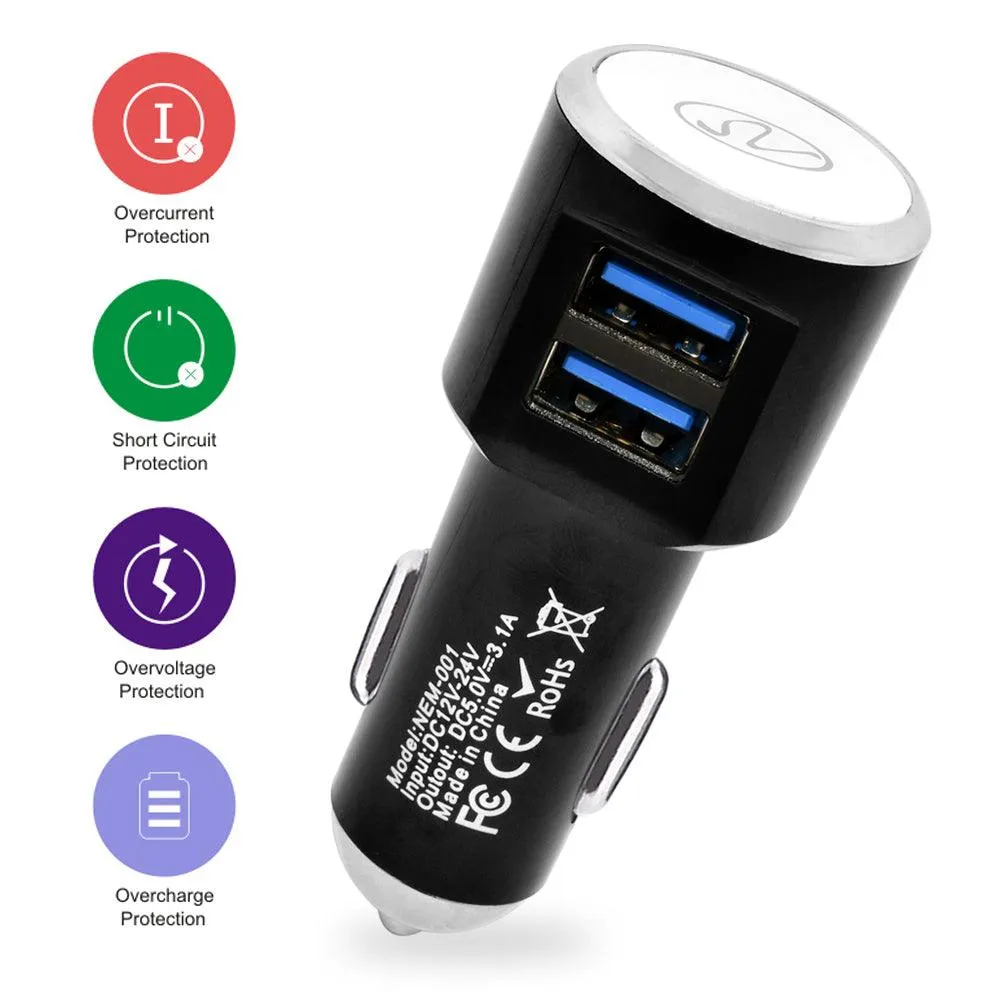 3.1A 2-in-1 Universal Dual USB Port Travel Car Charger With Micro USB Cable by Modes