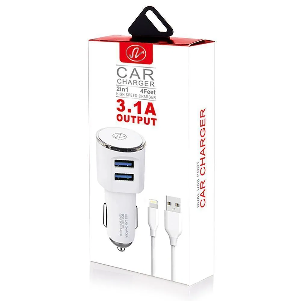 3.1A 2-in-1 Universal Dual USB Port Travel Car Charger With Micro USB Cable by Modes