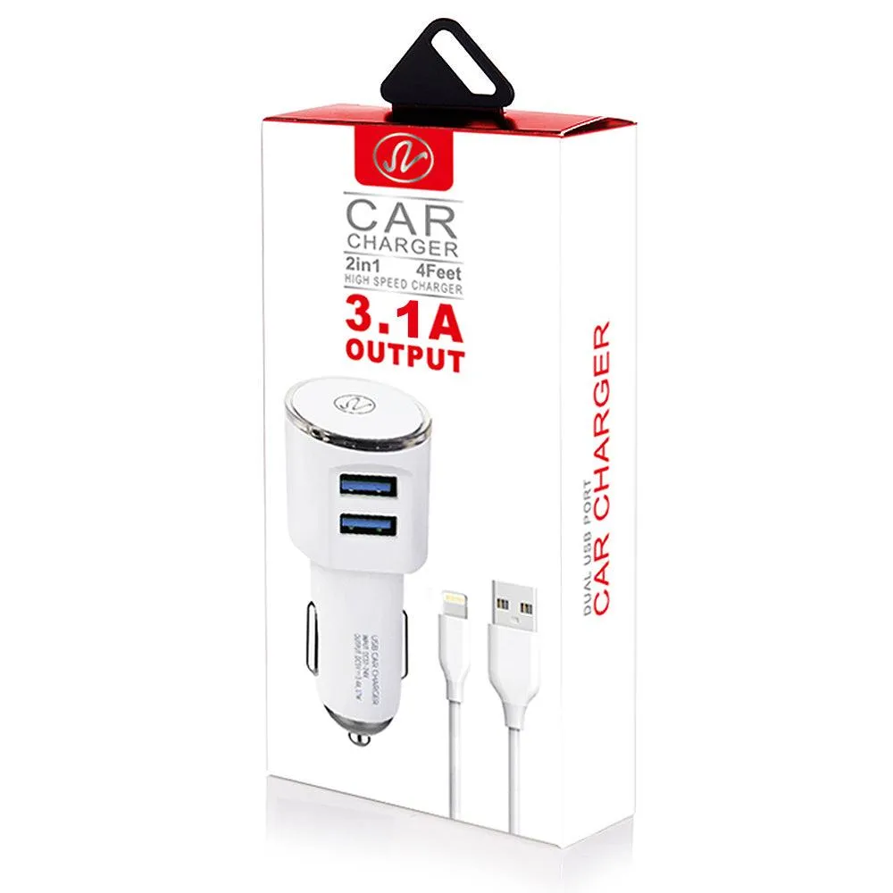 3.1A 2-in-1 Universal Dual USB Port Travel Car Charger With Micro USB Cable by Modes