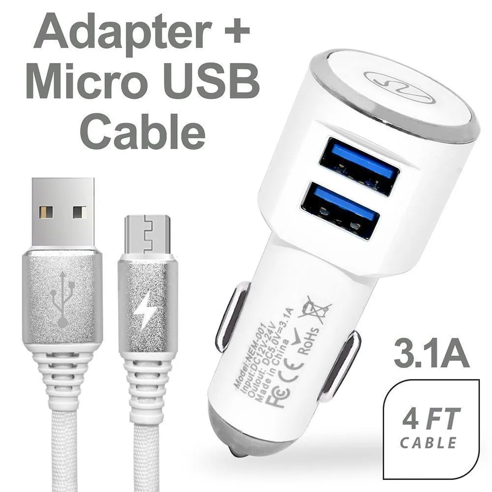 3.1A 2-in-1 Universal Dual USB Port Travel Car Charger With Micro USB Cable by Modes