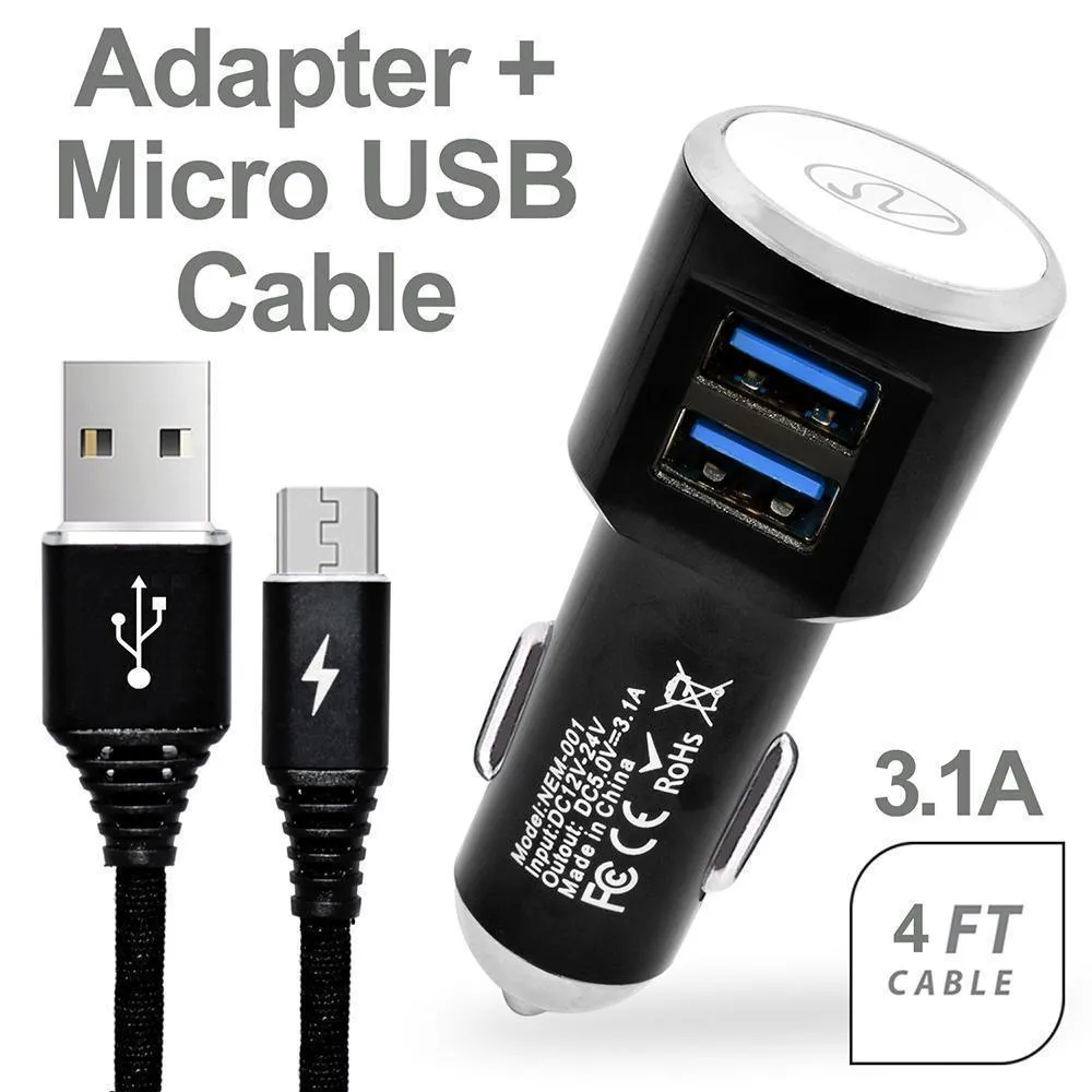 3.1A 2-in-1 Universal Dual USB Port Travel Car Charger With Micro USB Cable by Modes