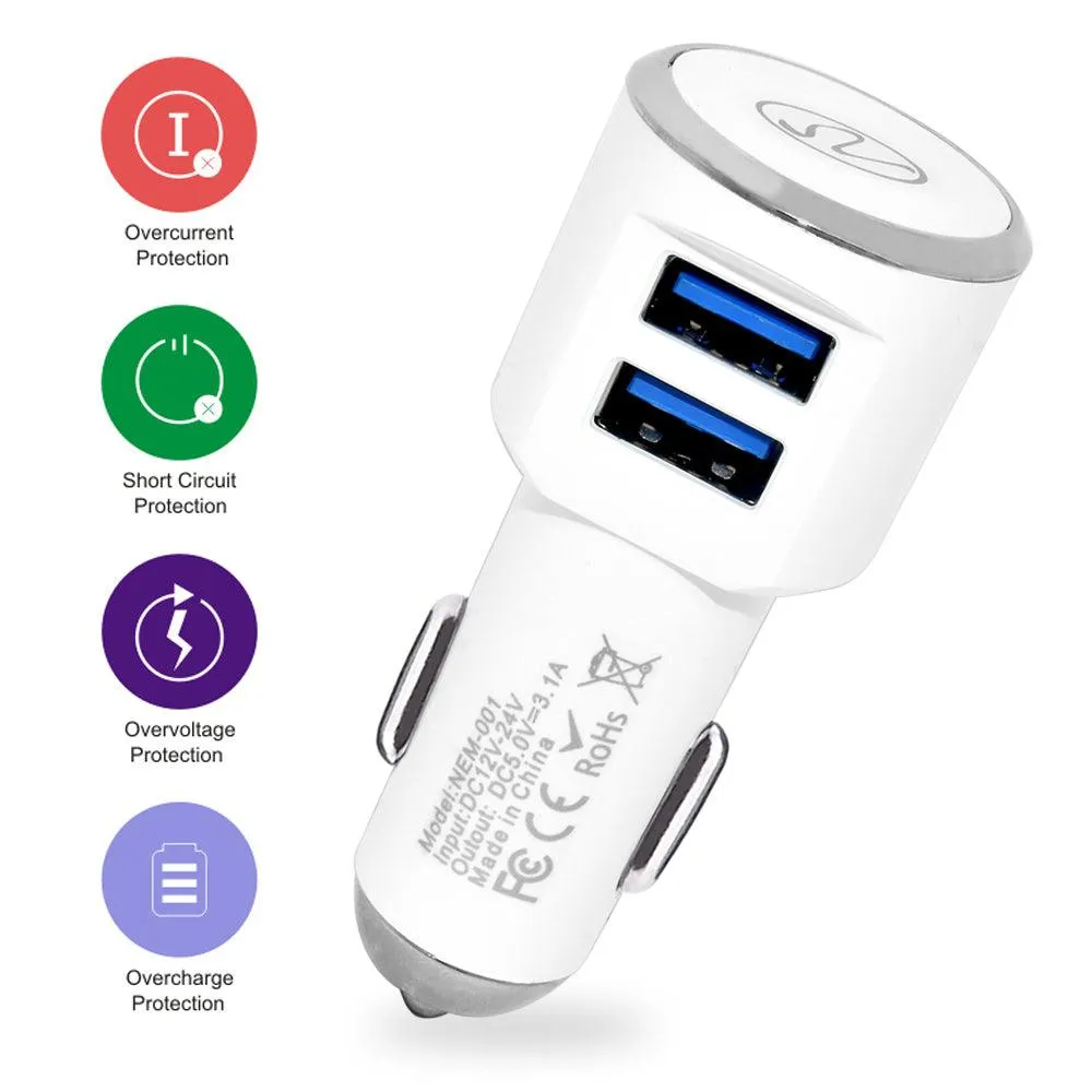 3.1A 2-in-1 Universal Dual USB Port Travel Car Charger With Micro USB Cable by Modes