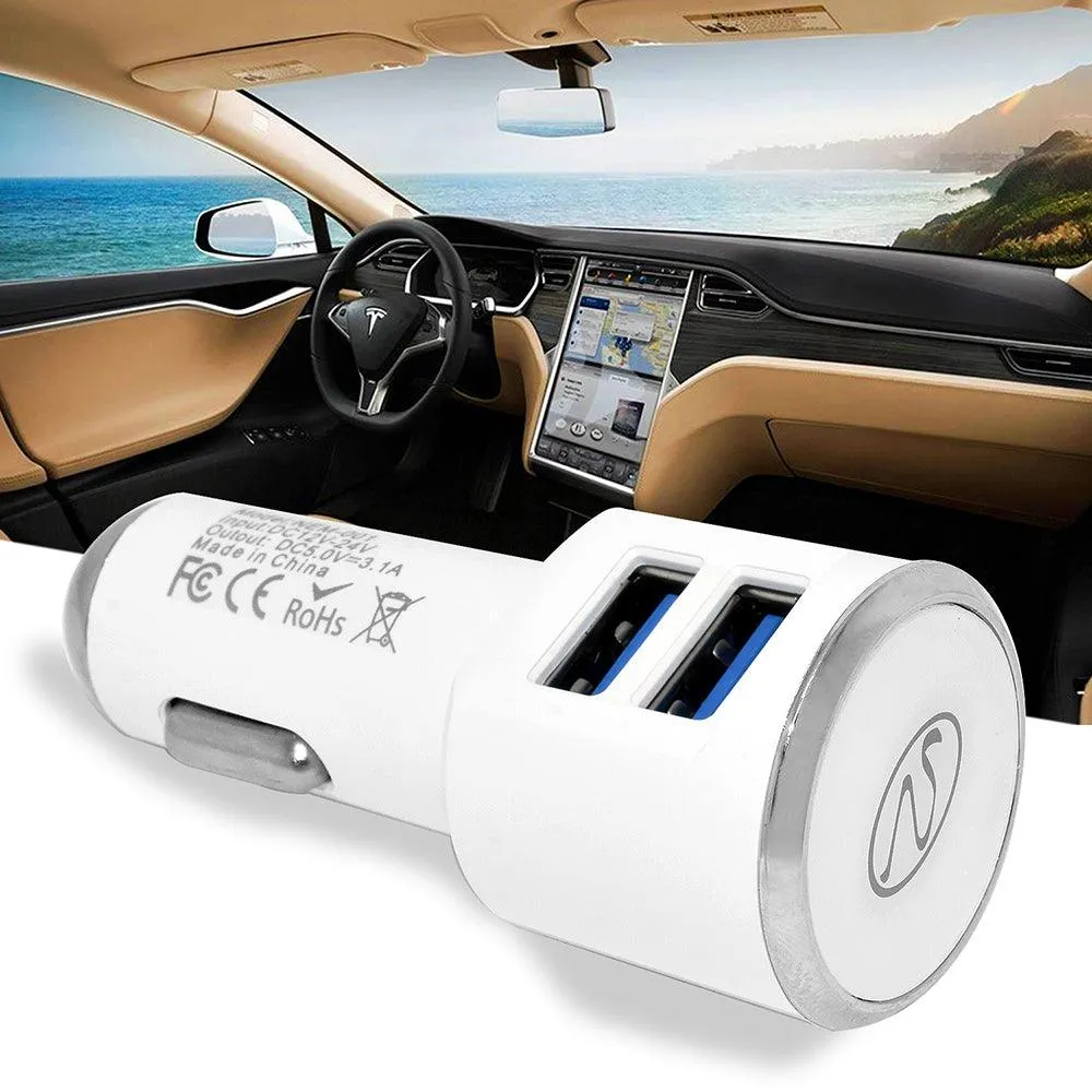 3.1A 2-in-1 Universal Dual USB Port Travel Car Charger With Micro USB Cable by Modes