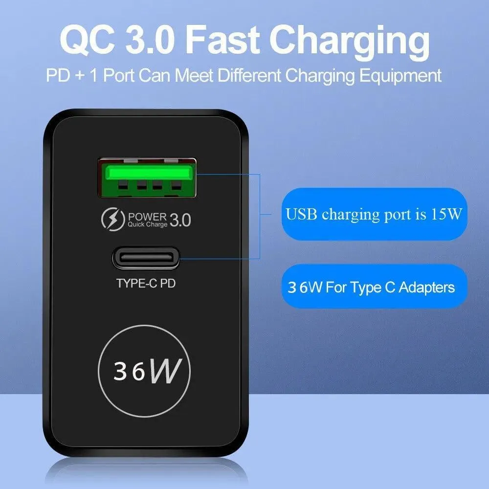 36W USB Wall Charger with Quick Charge for iPhone & More: Fast Charging Hub - CE Certified