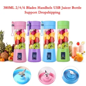 380ML 2/4/6 Blades Portable USB Electric Fruit Citrus Lemon Juicer Blender