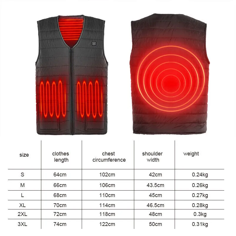 3XL USB Heated Electric Vest, Water-Resistant, Unisex