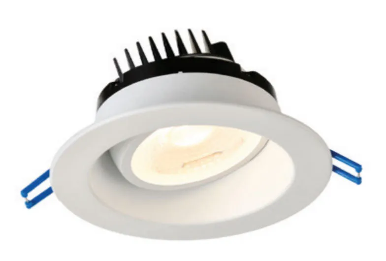 4 Inch Round Regressed Gimbal LED Downlight - High Output -15 Watt - Dim to Warm - 3000 - 2000 Kelvin - White Trim - 38 Degree Wide Beam- 20 Degree Tilt - 360 Degree Rotation - 900 Lumen - Type IC Air-Tight Wet CRI 90 