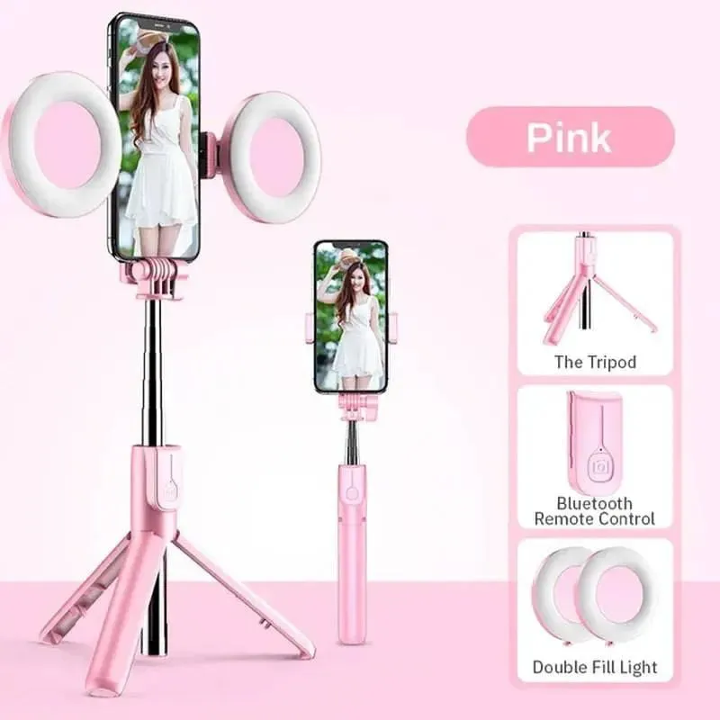 4In1 Wireless Bluetooth Compatible Selfie Stick LED Ring Light Extendable Handheld Monopod Live Tripod for Iphone 15 14 13