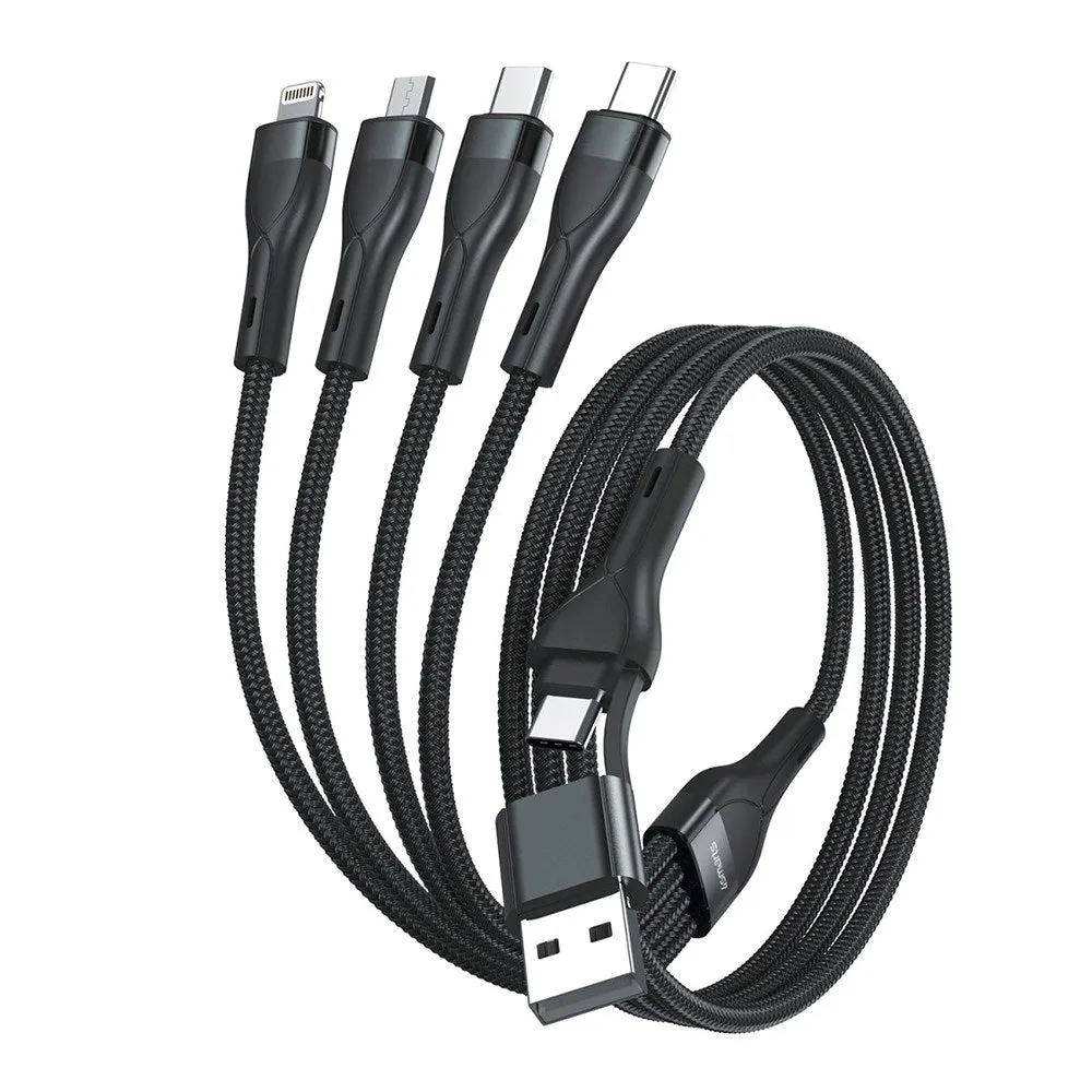 4smarts 4in2 15W Multi-Charging Kabel - 2 x USB-C / Lightning / Micro USB 120cm - Sort