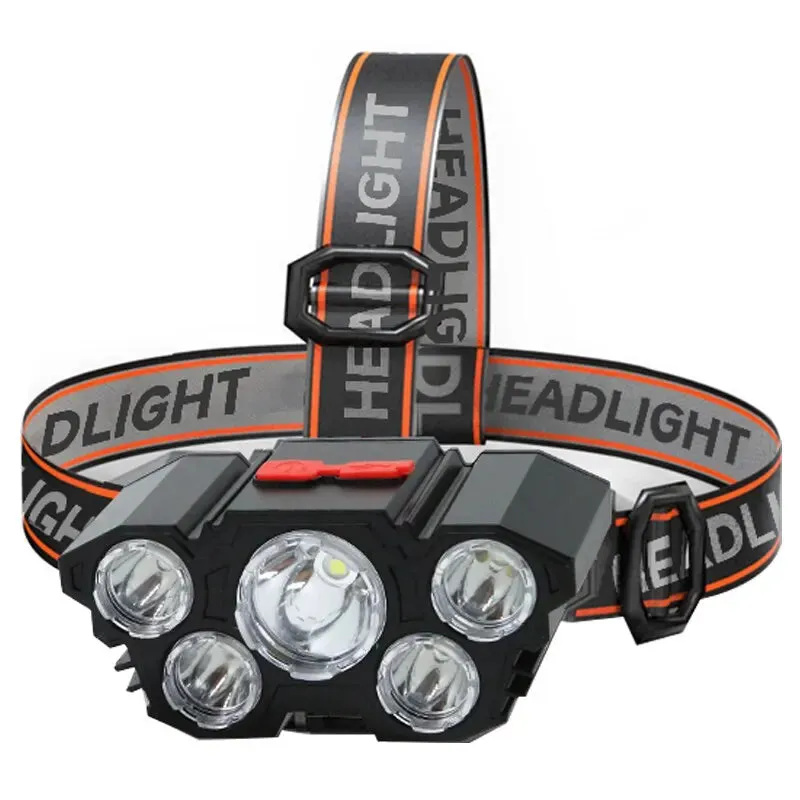 5 LED Headlamp Rechargeable with Built in 18650 Battery Strong Light Headlight Camping Adventure Fishing Head Light Flashlight