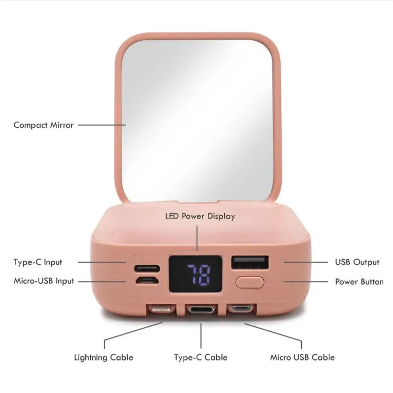 5000Mah Mini Power Bank Portable Charger With Makeup Mirror Se016 - Shop Now For Best Deals