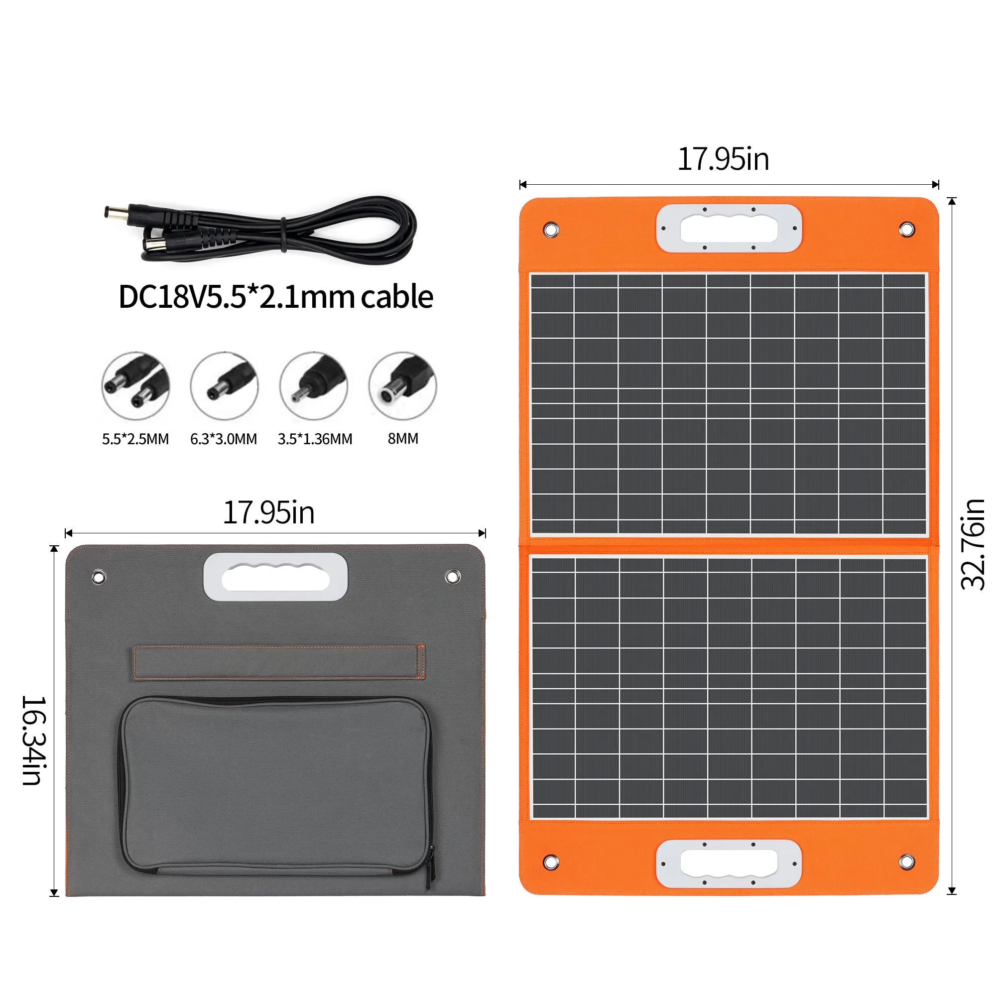 60W 18V Portable Solar Panel, Flashfish Foldable Solar Charger with 5V USB 18V DC Output Compatible with Portable Generator, Smartphones, Tablets and More