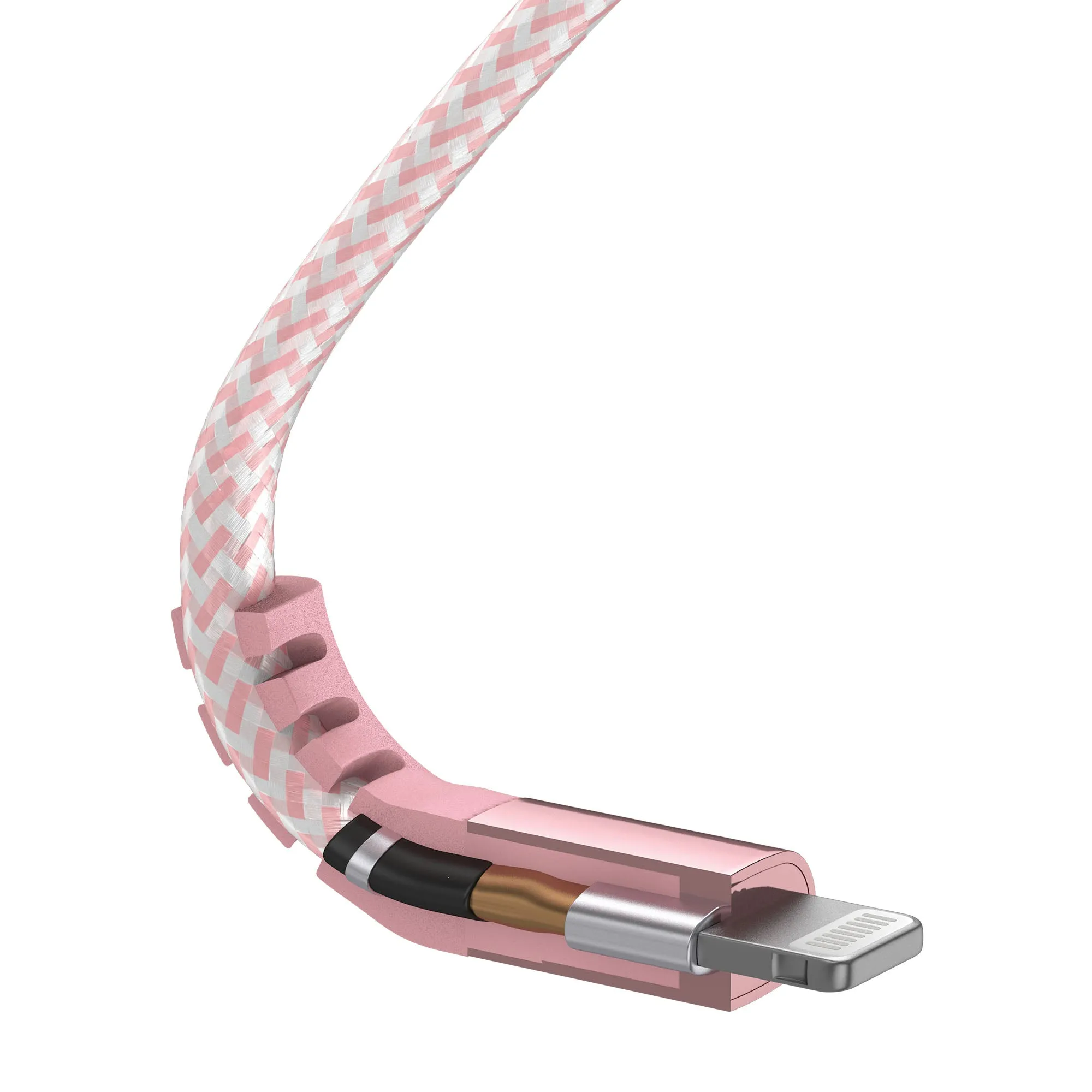 6ft Flat Nylon Braided Lightning Cable - Rose Gold