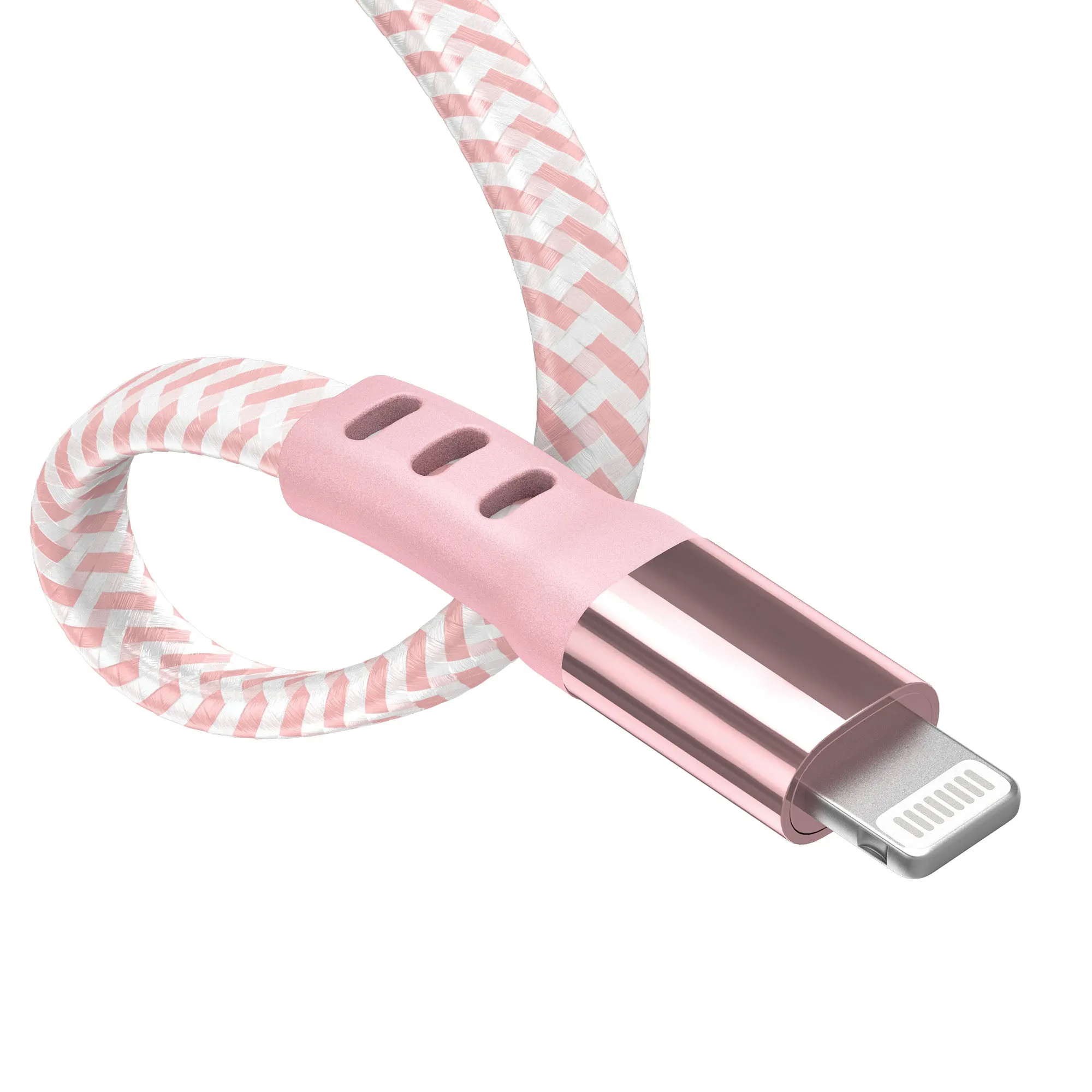 6ft Flat Nylon Braided Lightning (PD) Charging Cable - Rose Gold