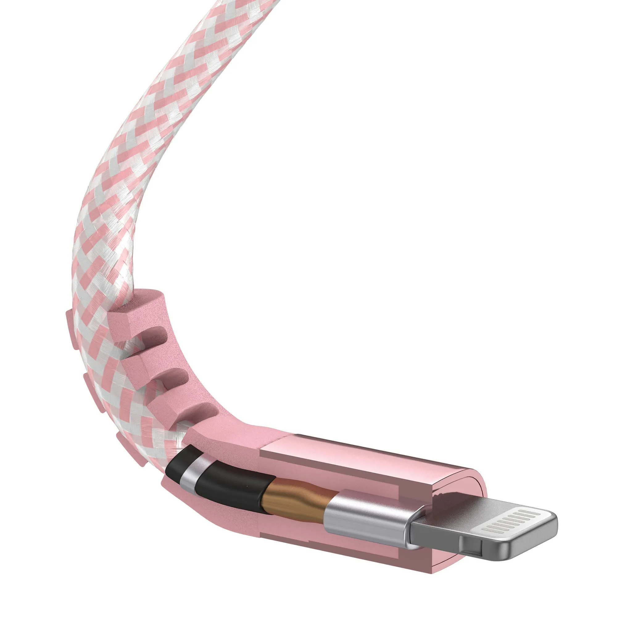 6ft Flat Nylon Braided Lightning (PD) Charging Cable - Rose Gold