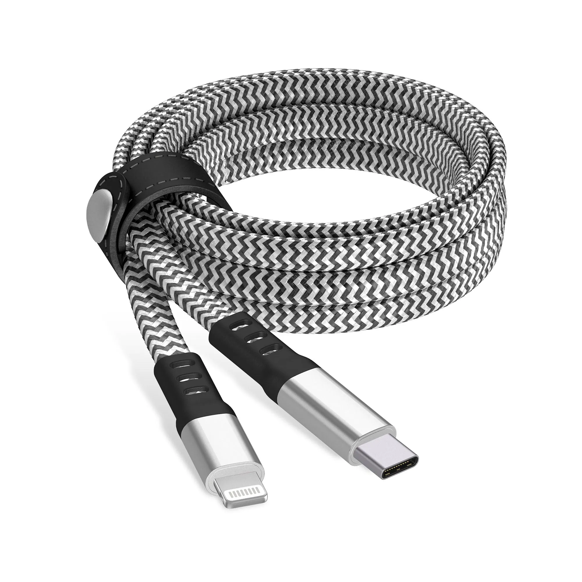 6ft Flat Nylon Braided Lightning to USB-C Charging Cable - Slate / Silver