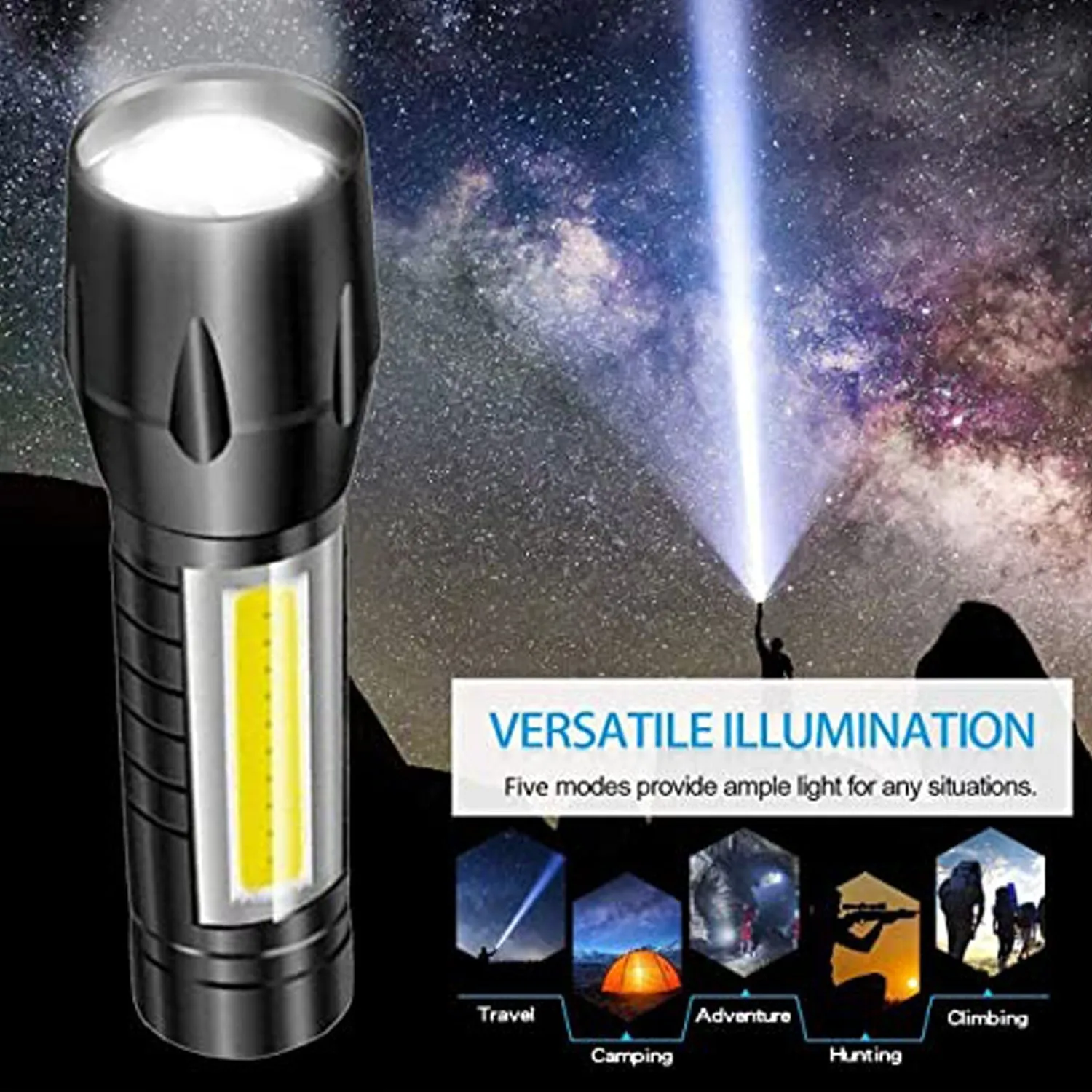 7528  Mini Search Rechargeable LED Long Range Flashlight Emergency Light Torch