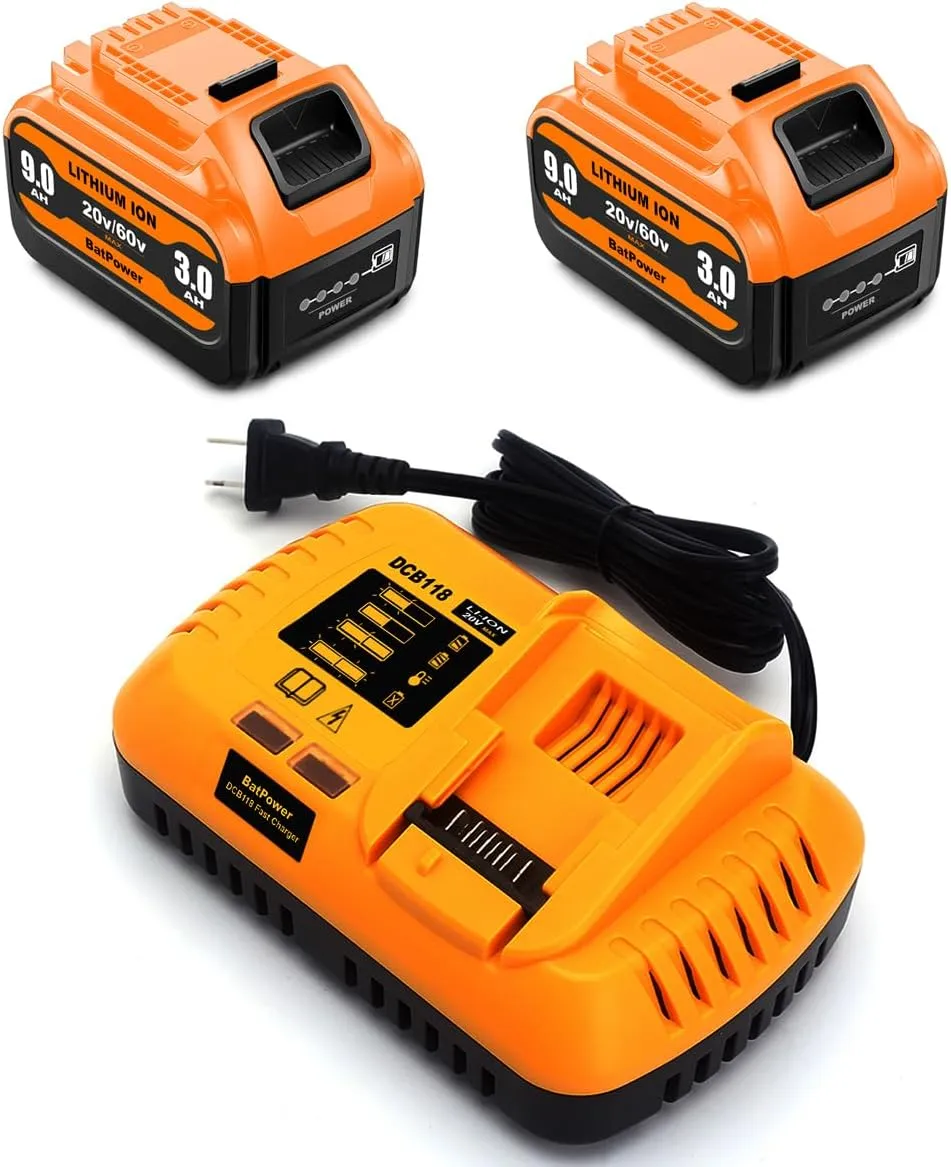 9.0Ah 20v/60v Max Battery and Charger Combo for Dewalt 60v Battery with Charger Kit 9Ah DCB118X1 DCB606 6Ah DCB609 9Ah 20v 60v Battery and Charger