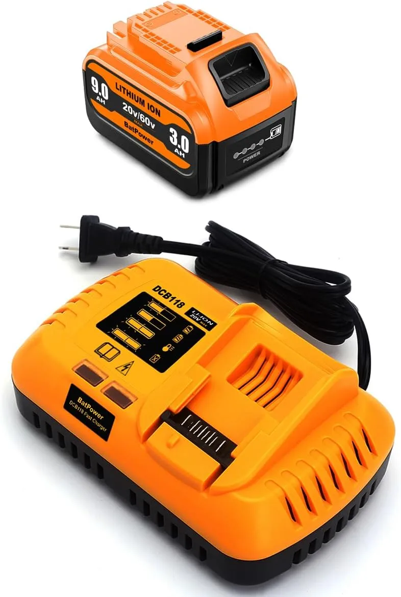 9.0Ah 20v/60v Max Battery and Charger Combo for Dewalt 60v Battery with Charger Kit 9Ah DCB118X1 DCB606 6Ah DCB609 9Ah 20v 60v Battery and Charger