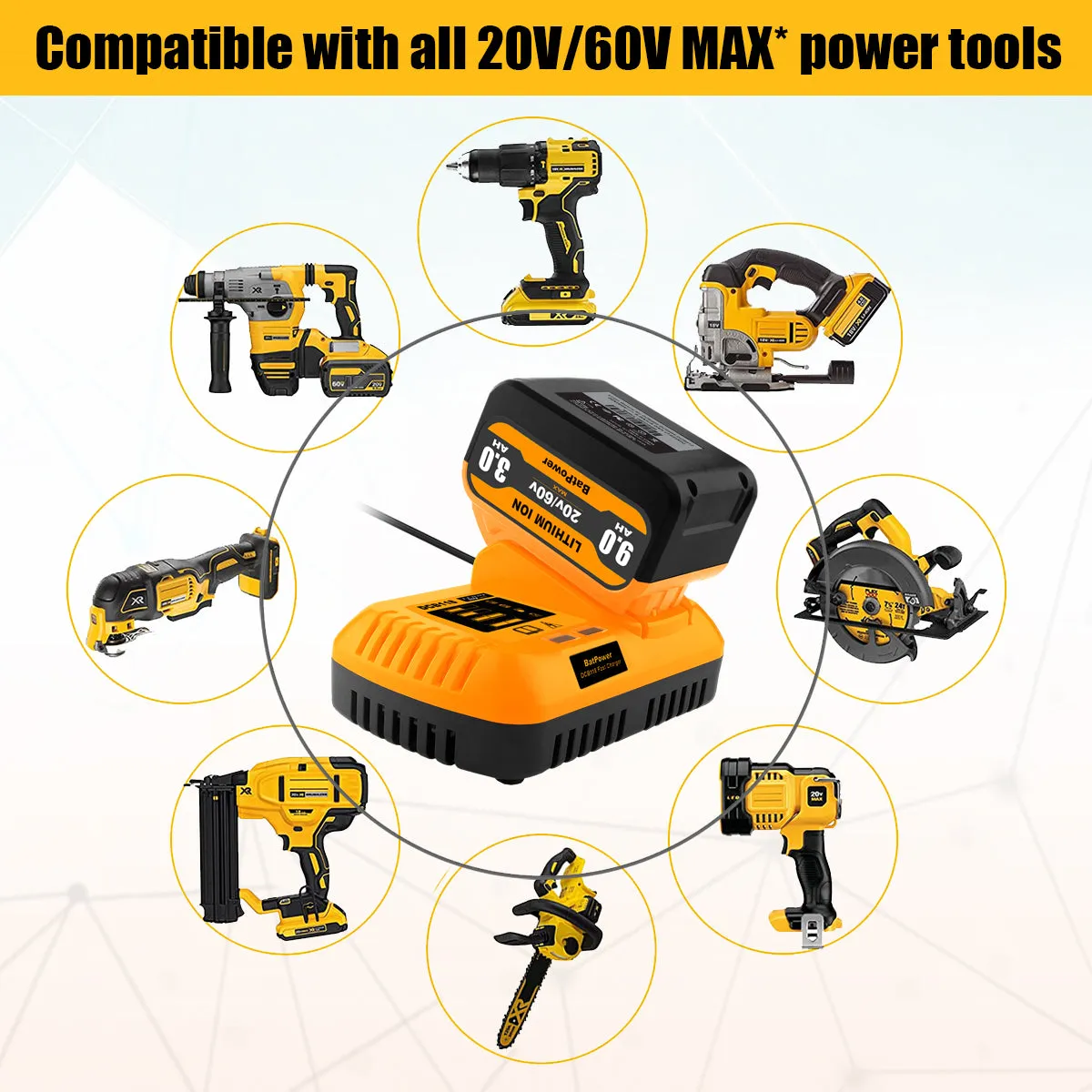 9.0Ah 20v/60v Max Battery and Charger Combo for Dewalt 60v Battery with Charger Kit 9Ah DCB118X1 DCB606 6Ah DCB609 9Ah 20v 60v Battery and Charger