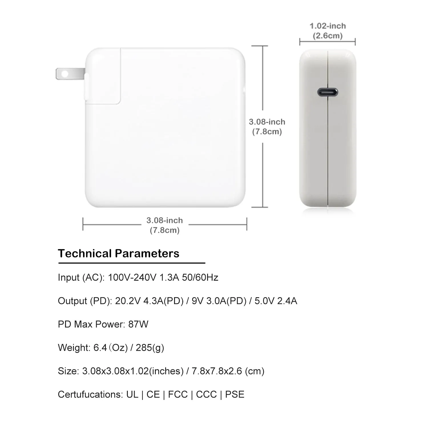 A1719 87W USB-C Charger with USB C cable for Apple MacBook Pro Air 87W 67W USB-C Laptop Power Supply A1719 Ac Adapter