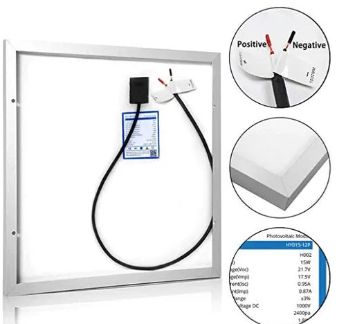 ACOPower 15W 12V Solar Charger Kit Including 5A Charge Controller with Alligator Clips