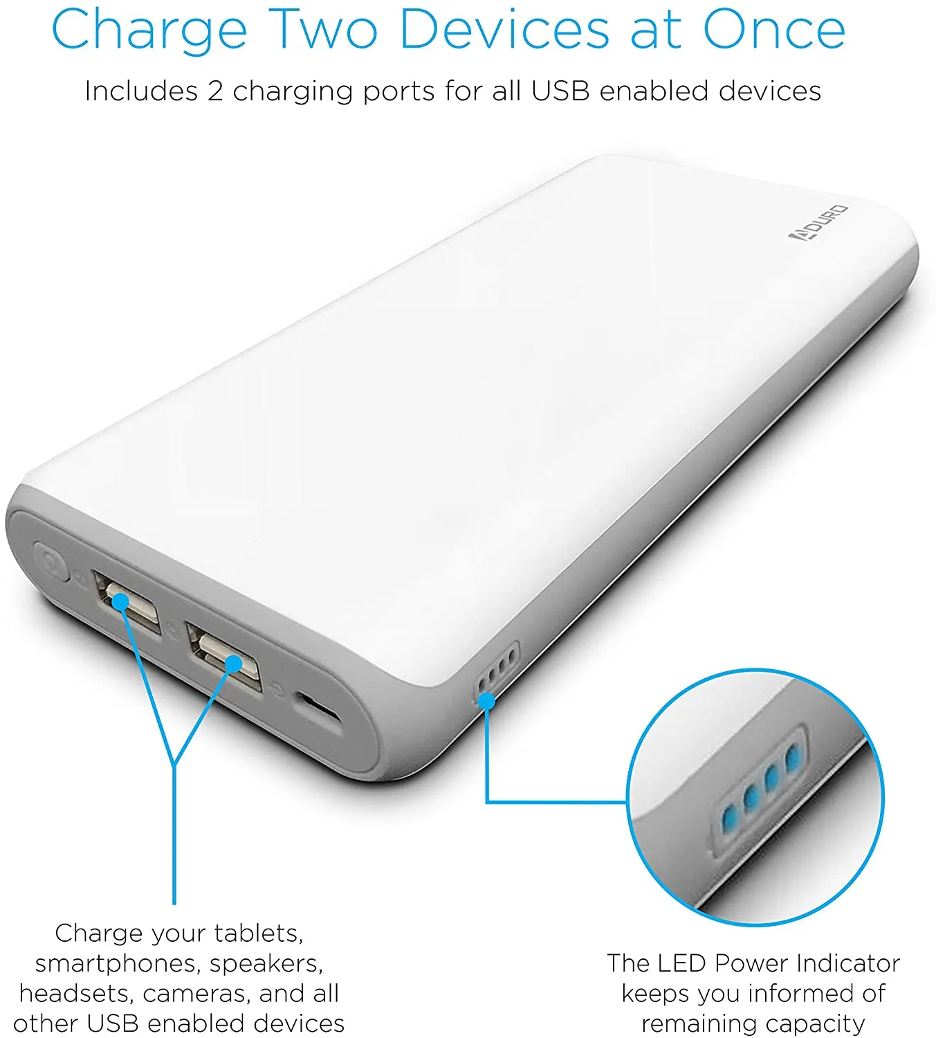 Aduro UltraBoost Power Bank 20,000mAh Dual USB Backup Battery