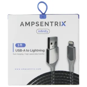 AmpSentrix Infinity (3-FT) USB-A to Lightning 8-pin Charge Cable - Silver