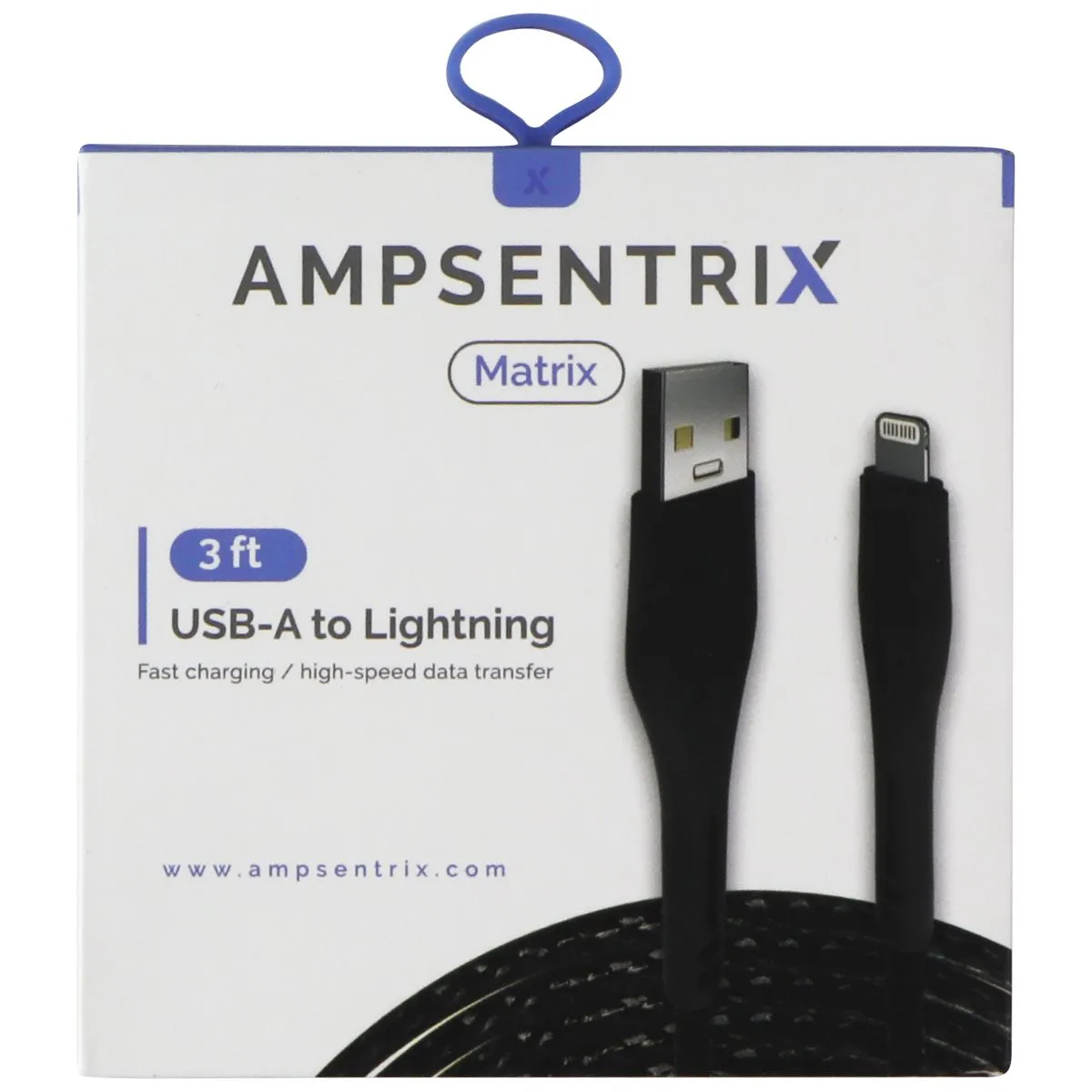 AmpSentrix Matrix (3-FT) USB-A to Lightning 8-pin Charge Cable - Black